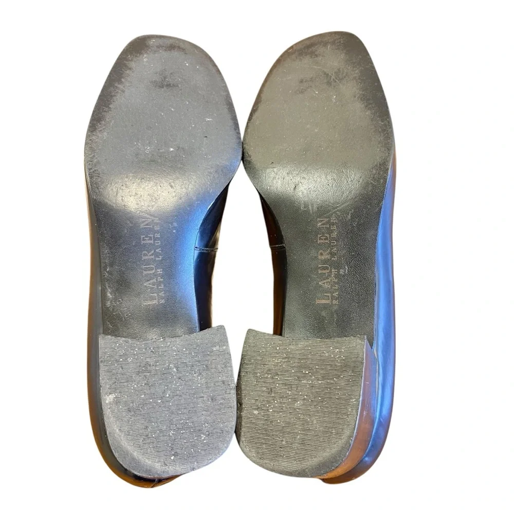 LAUREN Ralph Lauren Black Loafers 9.5 Y2K 90s Block Heel Old Money‎ Preppy Club